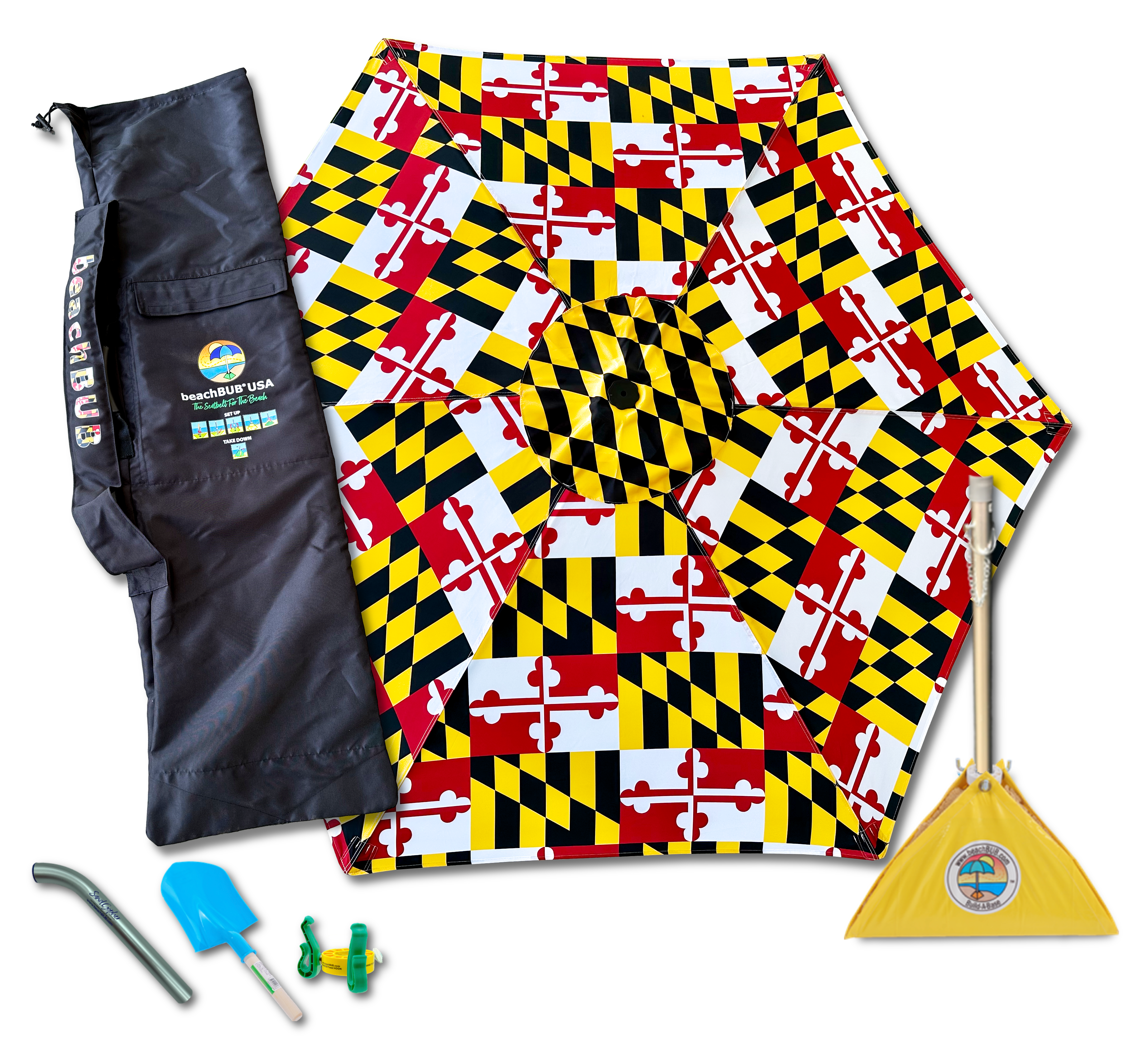 beachBUB® Complete Beach Umbrella System - Maryland Flag Version