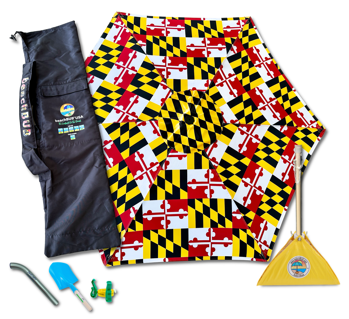 beachBUB® All-In-One Beach Umbrella System - Maryland Flag Version (Limited Supply)