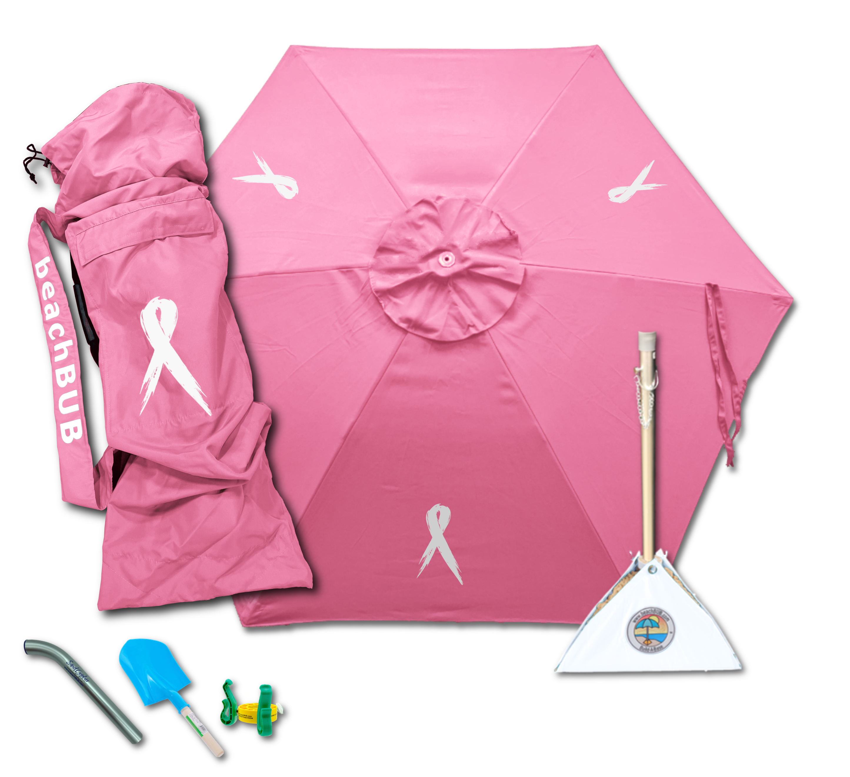 beachBUB® Complete Beach Umbrella System - Pink Breast Cancer Awareness Edition