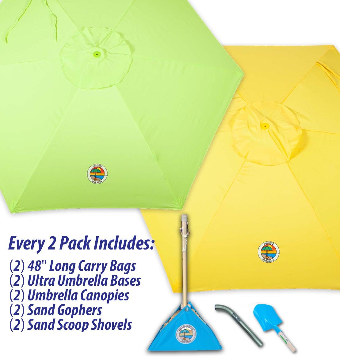 2-PACK beachBUB® ClearWater Complete Beach Umbrella System