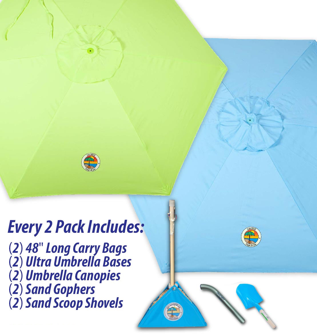 2-PACK beachBUB® ClearWater Complete Beach Umbrella System
