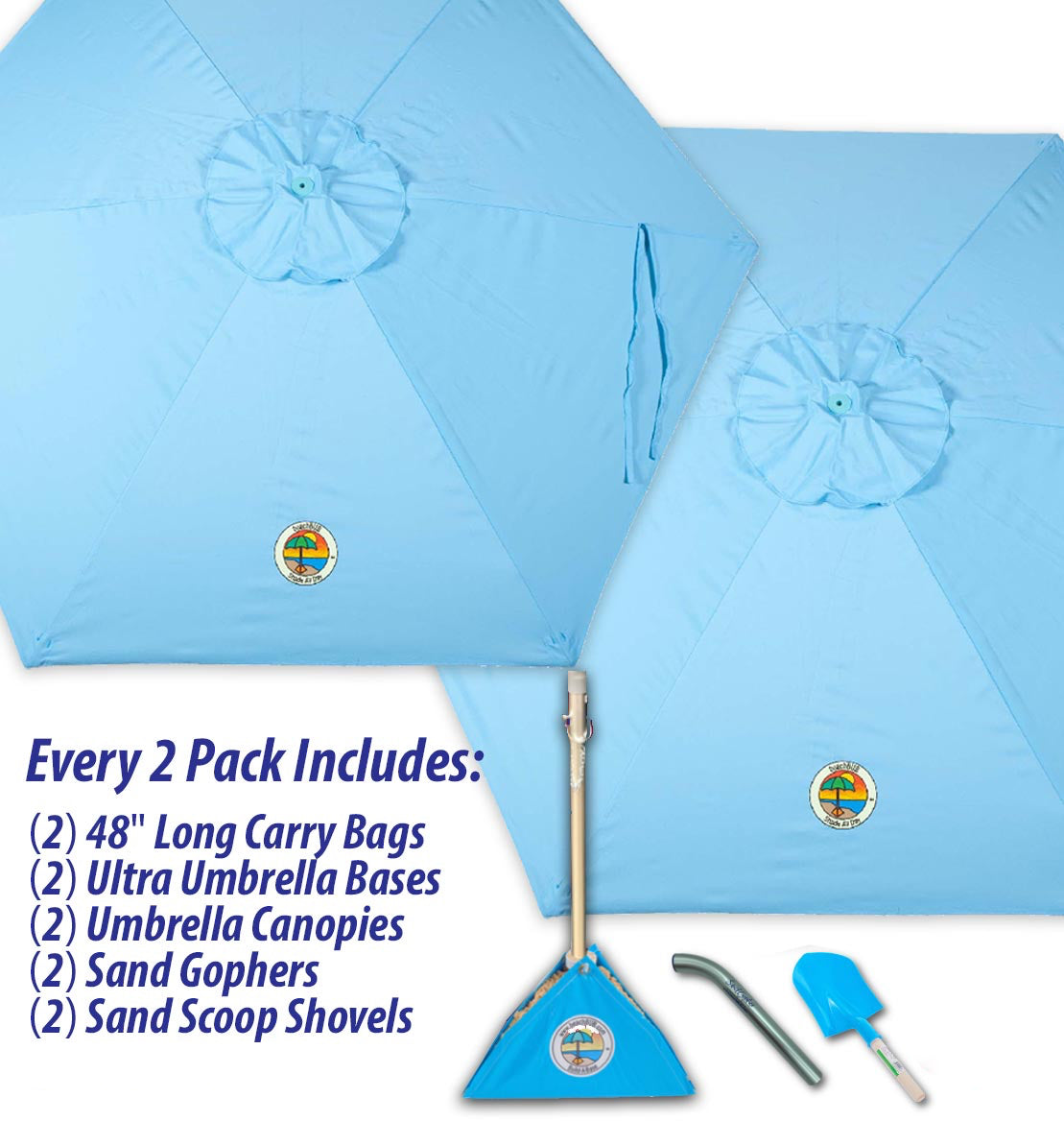 2-PACK beachBUB® ClearWater Complete Beach Umbrella System