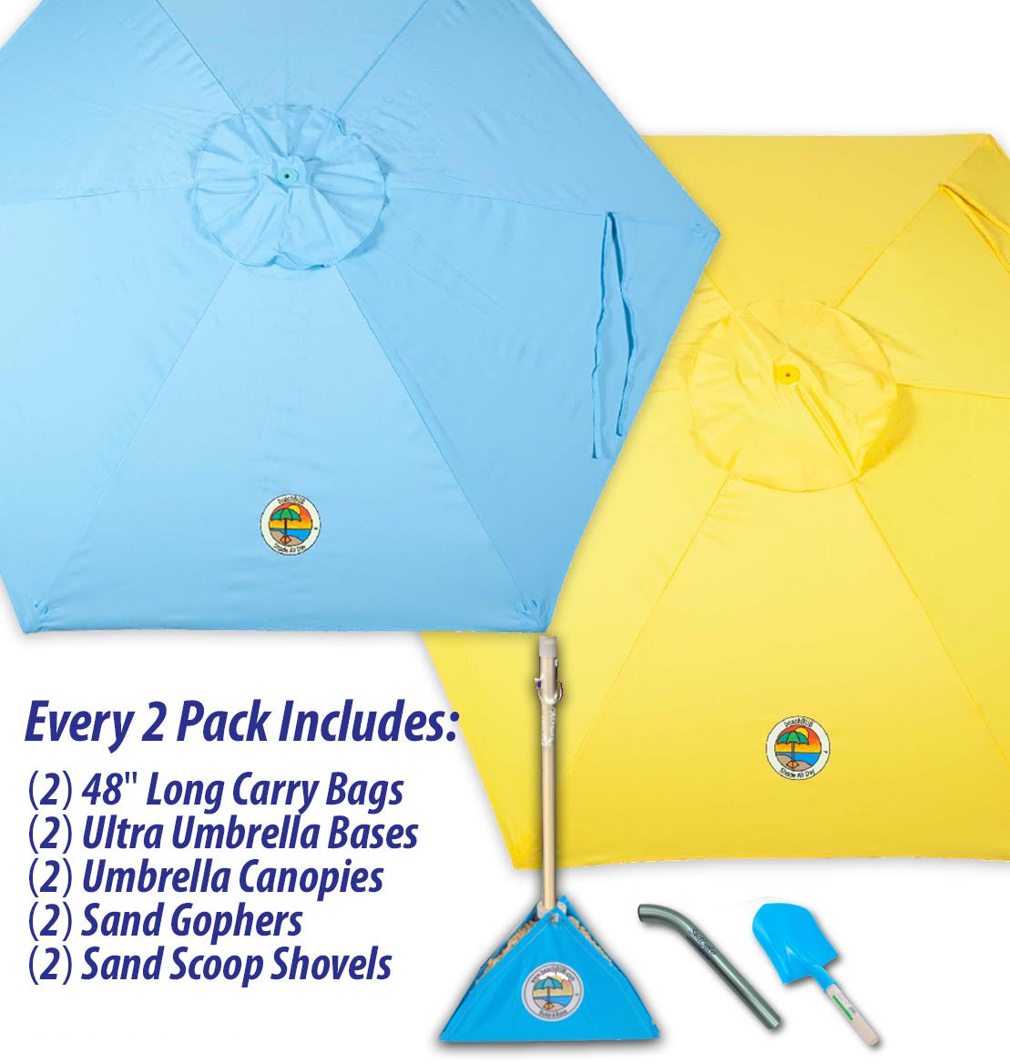2-PACK beachBUB® ClearWater Complete Beach Umbrella System