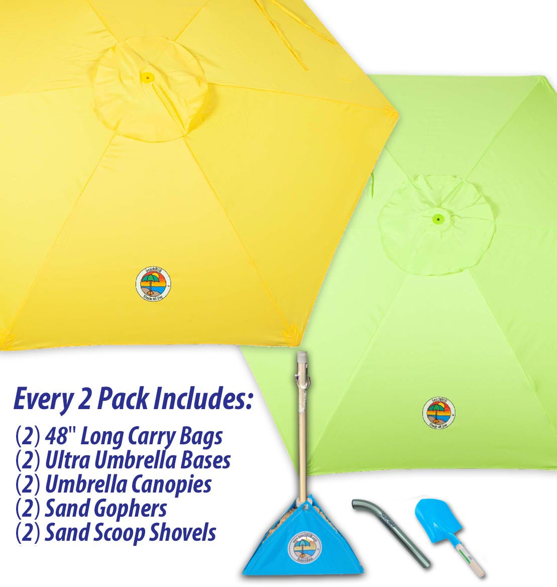 2-PACK beachBUB® ClearWater Complete Beach Umbrella System