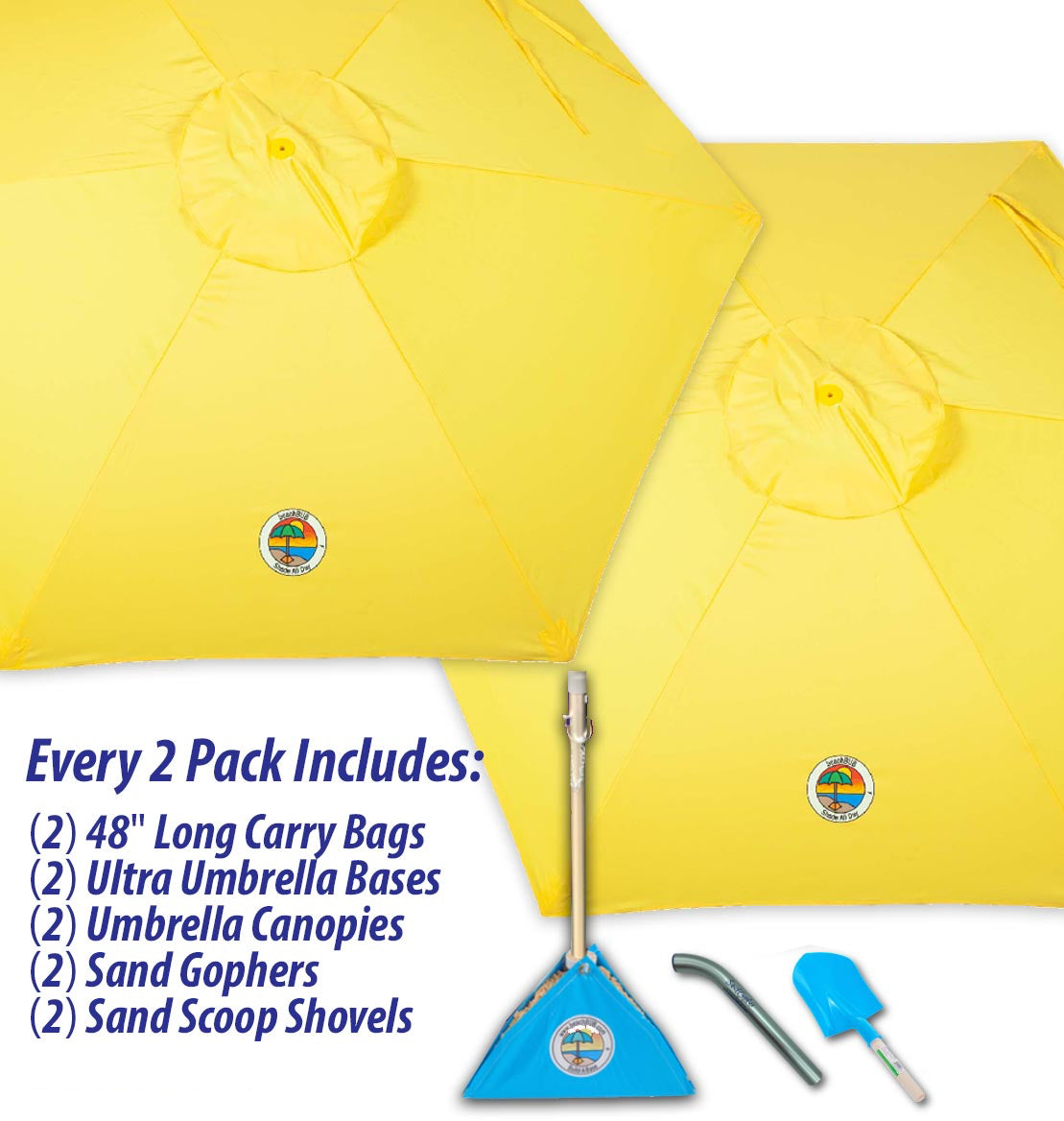 2-PACK beachBUB® ClearWater Complete Beach Umbrella System